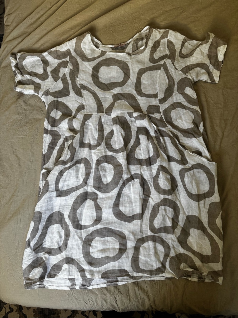 Caterina Ricci Geometric Print Lagenlook Linen Dress 2X Made in Italy